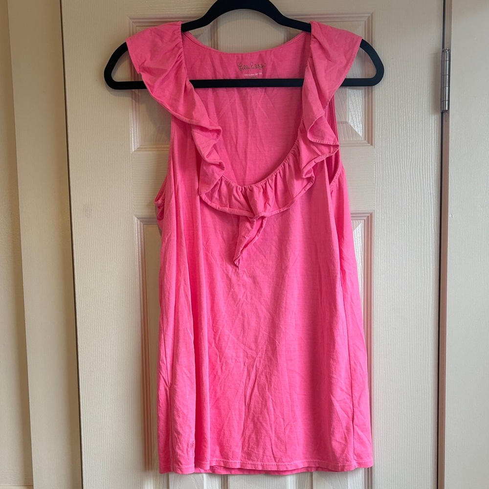 Lilly Pulitzer | Pink Ruffled Tank Top 100% Cotton Size Large RN# 88189